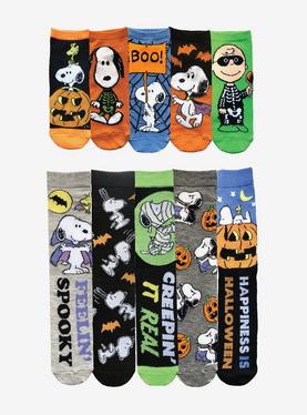 Peanuts Halloween No-Show & Crew Socks 10 Pair, , hi-res